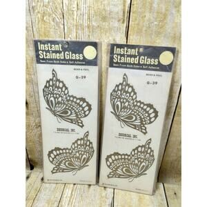 2 Vtg Decorcal Self Self Adhesive Stain Glass Gold Butterflies